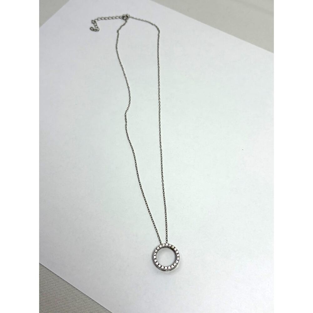 Necklace Sterling Silver 925 UD CZ Circle Pendant 16in Chain